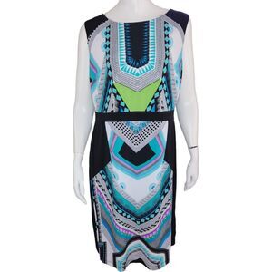 Roz & Ali Womens Geometric Print Sleeveless Midi Shift Dress Size 14 Black White